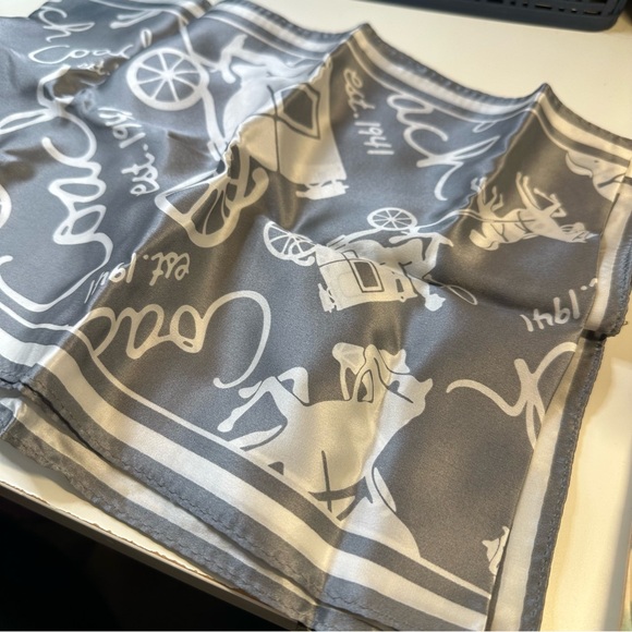 Coach Silk Scarf Gray Silver Heritage - Picture 3 of 7